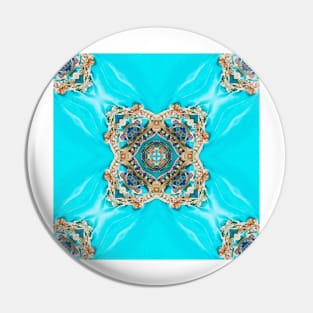 Decorative Ethnic  Moroccan Pattern Turquoise Blue Gold Medallion Pin