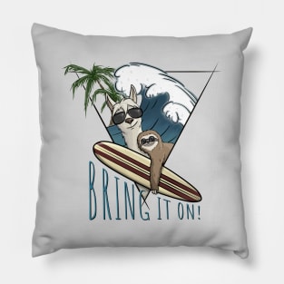 Bring It On! Llama & Sloth Surf Art Pillow