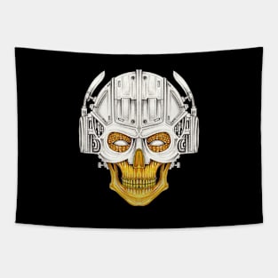 Skull headphones cyberpunk futuristic. Tapestry