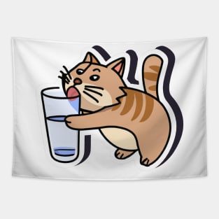 Cat drinking water Tapestry