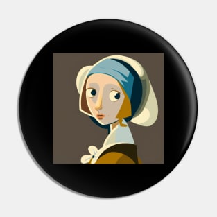 Abstract illustration of Girl with a Pearl Earring by Johannes Vermeer Pin