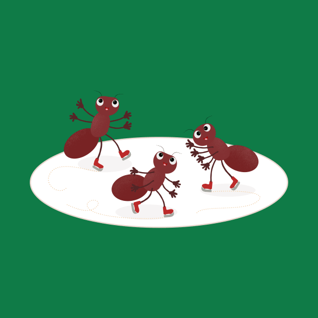 Happy red ants ice skating cartoon by FrogFactory