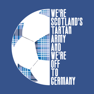 Scotland's Tartan Army, White and Blue Tartan Ball and Text Design T-Shirt