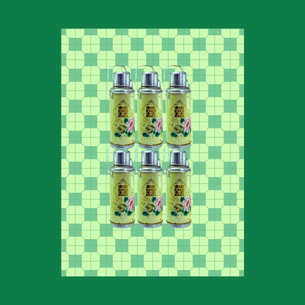 Vintage Thermos Green with Pastel Green Tile Floor Pattern - Retro Hong Kong by CRAFTY BITCH