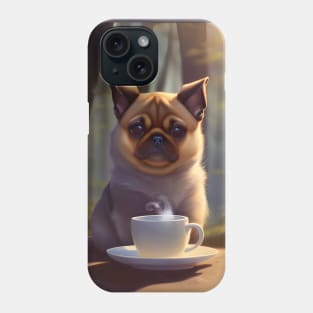 Cute Pug with a mug cup of morning coffee Phone Case