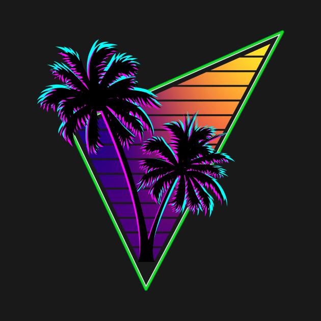 80s Synthwave Inspire Palm Tree Silhouette Triangle Design by Brobocop