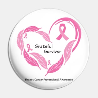 Breast cancer survivor with feathers, ribbons & black type Pin