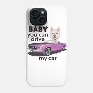 Cute adorable sweet Westie Driving a Classic Mustang Phone Case