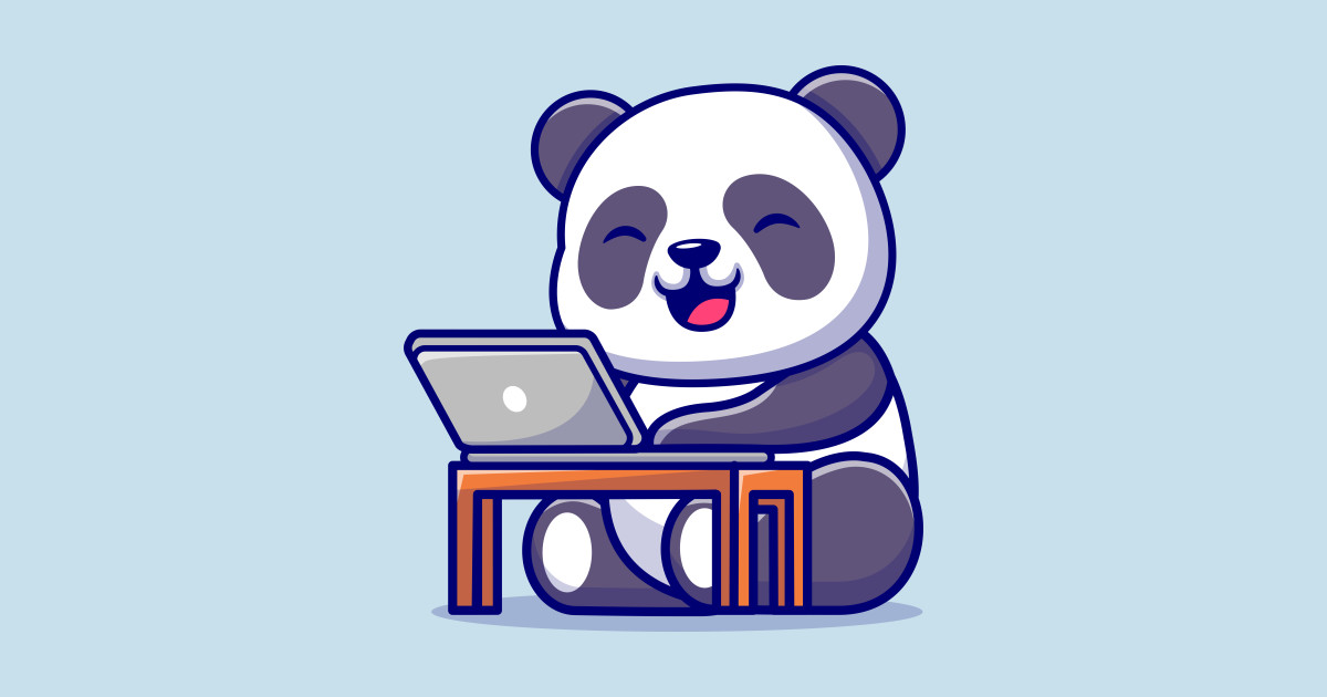 Cute Panda Working On Laptop Cartoon - Cute Panda Working On Laptop ...
