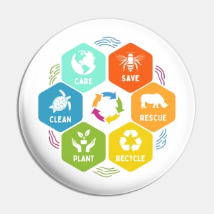 Save Bees Rescue Animals Recycle Plastic Earth Day 2024 Pin