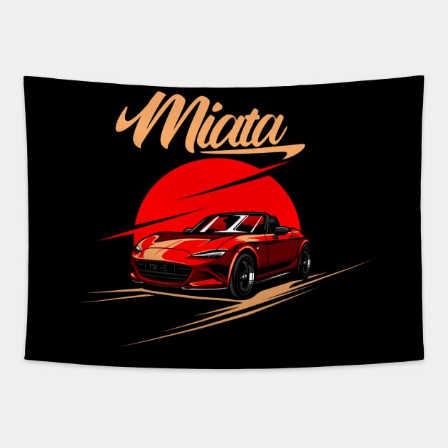 Mazda Miata MX 5 Red Bali Road Tapestry by aredie19