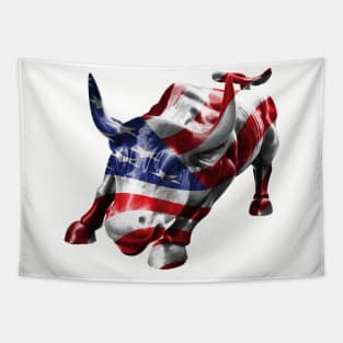 Wall Street Bull with American Flag Overlay Tapestry