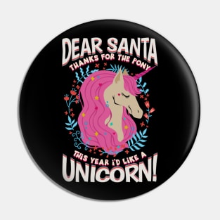 Dear Santa Christmas Unicorn Merry Xmas Pin