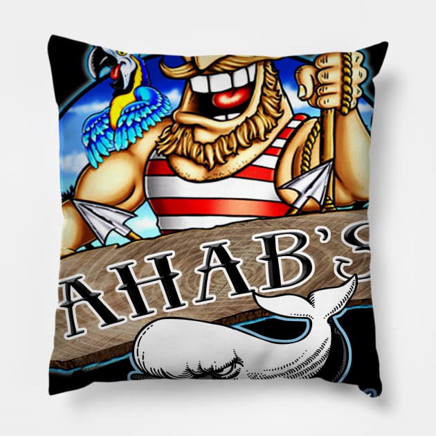 Ahabs Bar Grill Pillow by Digitanim8tor