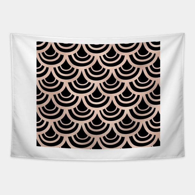 Rose gold onyx fish scales Tapestry by hamptonstyle