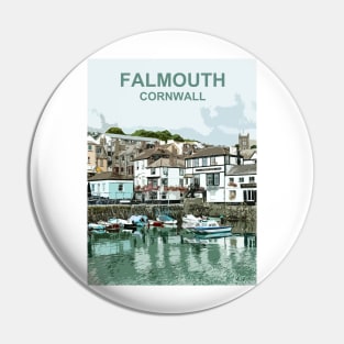 Cornwall, Falmouth Harbour. Travel poster. Cornish gift Pin