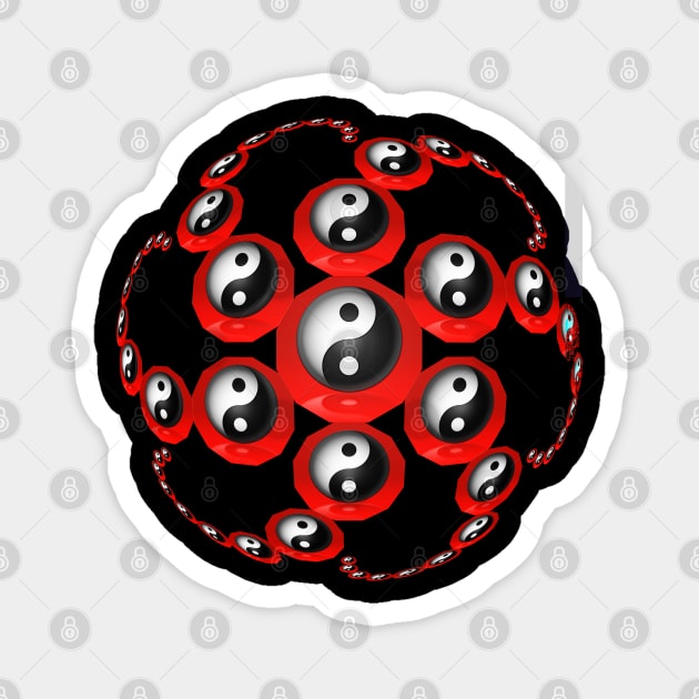 Yin Yang Design - Red Color with a Ball Effect Magnet by The Black Panther