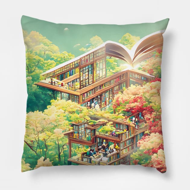 Bookish Library in Support of Nature Conservation Bookworm Reading - A Day in the Local Library Pillow by DaysuCollege