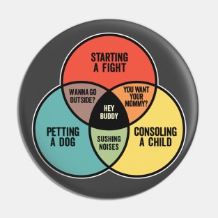 Funny Venn Diagram - Starting A Fight, Petting A Dog, and Consoling a Child Pin