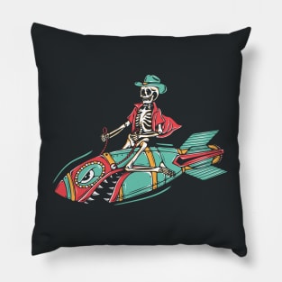 Funny Cowboy Skeleton Riding a Bomb Missile Pillow