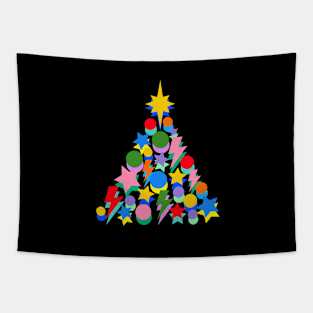 Bright Colour Christmas Tree, Lightning, Star and Baubles Tapestry