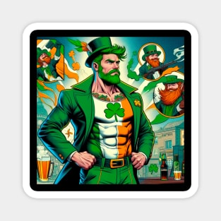 Irish Male Comic Book Superhero with Leprechaun Magnet