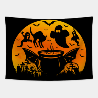 Spooky Moon Halloween Witch Monster Ghost Pumpkin 12 Tapestry