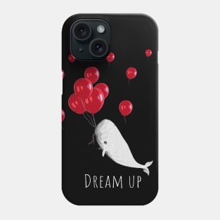 Whale with geometric striped pattern and red balloons Phone Case