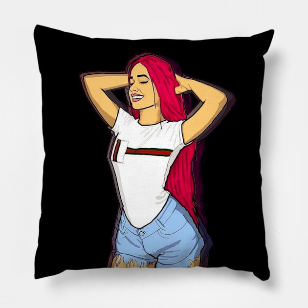 Glamour PINK Girl T-Shirt Pillow by Art.mine90