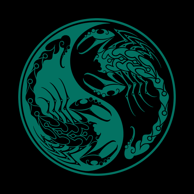 Teal Blue and Black Scorpions Yin Yang by jeffbartels