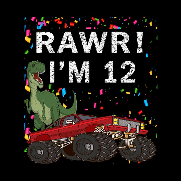 Kids 12 Year Old Shirt 12rd Birthday Boy T Rex Dinosaur by melmahameed