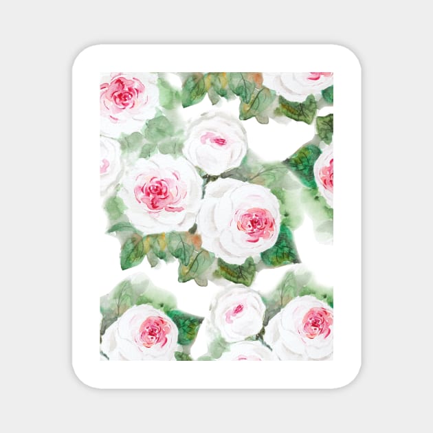 white and pink roses watercolor pattern Edit Magnet by colorandcolor