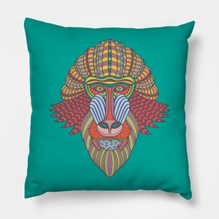 Tribal Baboon Illustration Pillow