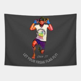 OWN IT! Let your freak flat FLY! (man working out) Tapestry