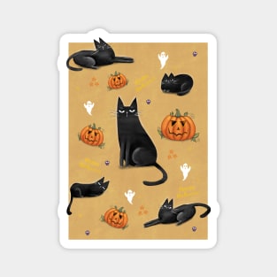 Halloween cute black cat and spooky pumpkin. Magnet