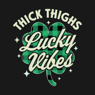 Thick Thighs Lucky Vibes Buffalo Plaid Saint Patrick's Day T-Shirt