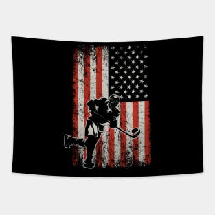 USA Flag Hockey Player Tapestry