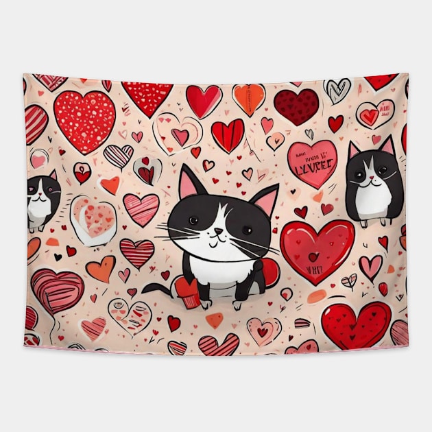 Valentines day cat and hearts pattern gift ideas Tapestry by WeLoveAnimals