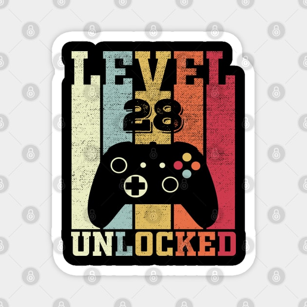 Level 28 Unlocked Funny Video Gamer 28th Birthday Gift Magnet by DragonTees