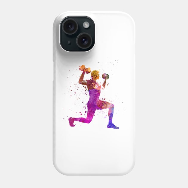 Man exercising weight training workout fitnes in watercolor Phone Case by PaulrommerArt