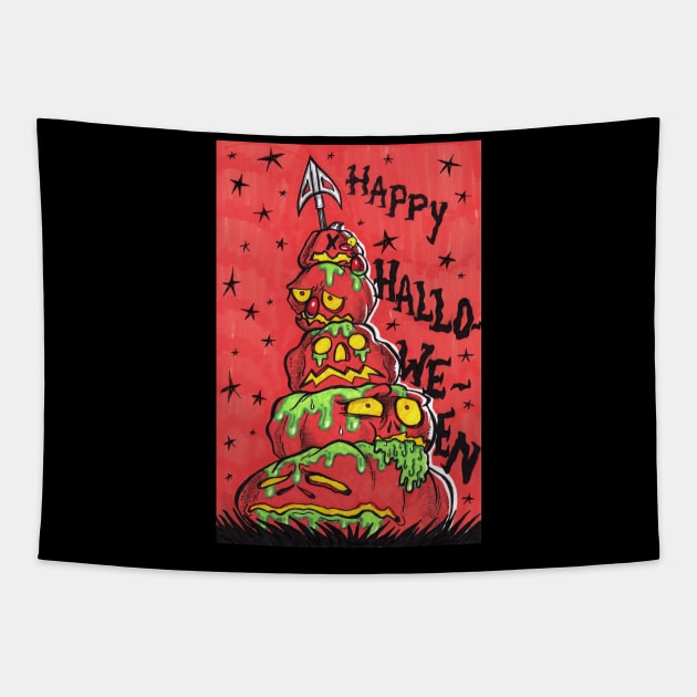 Creepy Halloween Impaled Oozing Pumpkins Tapestry by saradaboru