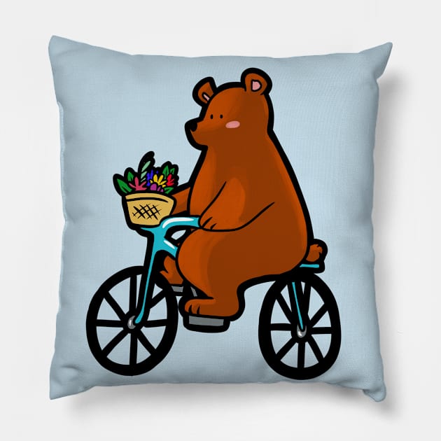 Bears on Bikes Pillow by StripedCactusArt