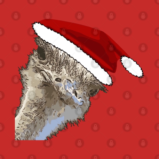 Ostrich Wearing Santa Hat Christmas Zoo Animal by taiche