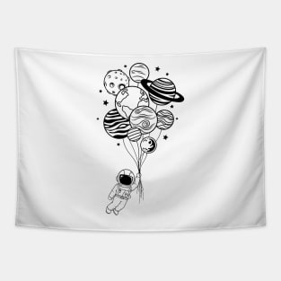 Astronaut Flying with Planet Balloons Tapestry