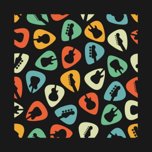 Guitar Pick Seamless Pattern Guitar Silhouette Retro Theme T-Shirt