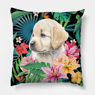 Tropical Golden Retriever Puppy 4 Pillow