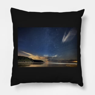 Caswell Bay on Gower in Wales at Night Pillow