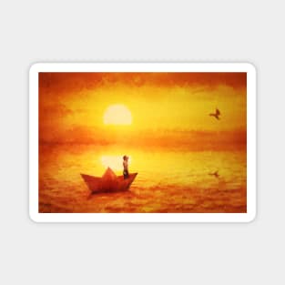 paper boat sailing adventure Magnet