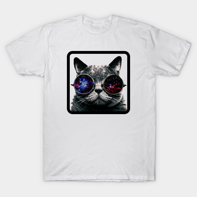 Cat with universe glasses - Cats - T-Shirt | TeePublic