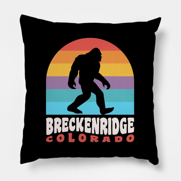 Breckenridge Colorado Bigfoot Sasquatch Retro Sunset Pillow by PodDesignShop